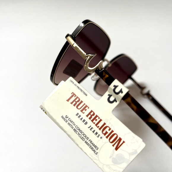 NWT TRUE RELIGION Oversized Square Sunglasses Gradient Brown Tortoise Shell Logo - Picture 5 of 7